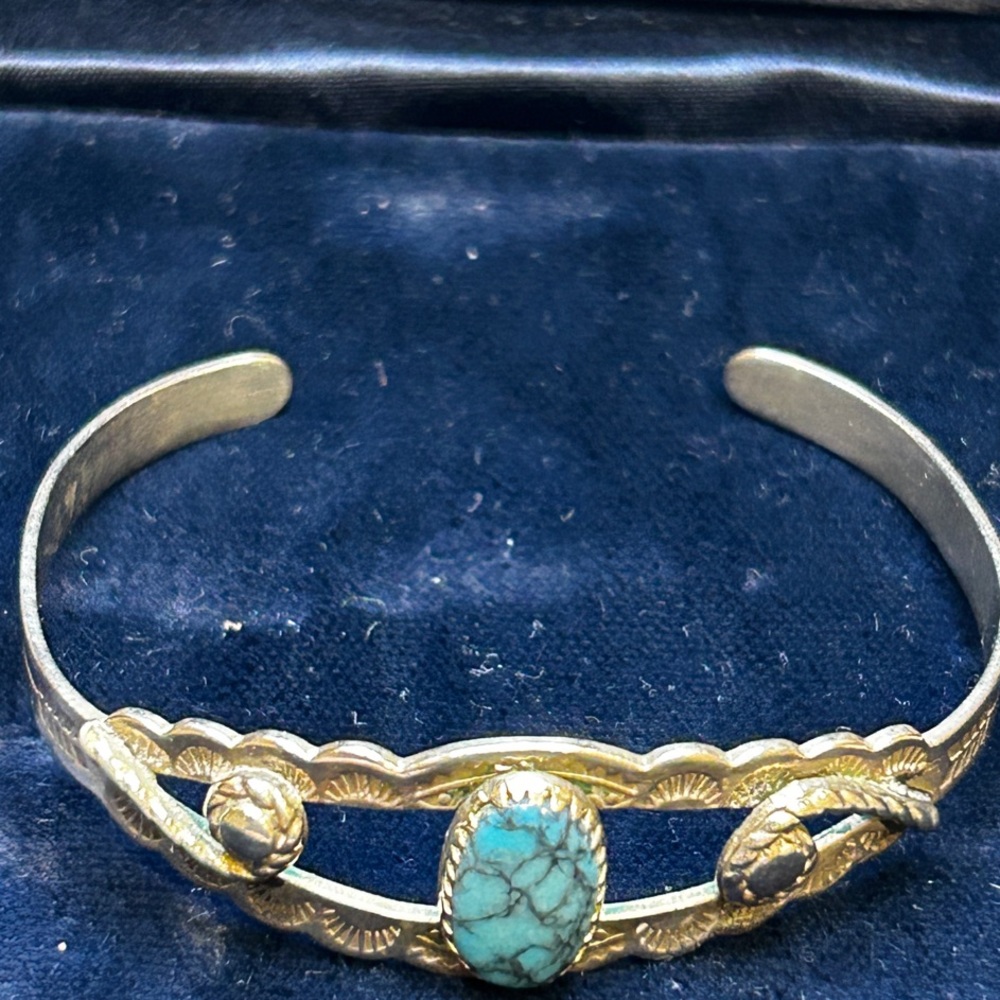 Vintage Bell Trading Post Nickel and faux Turquoise Bracelet